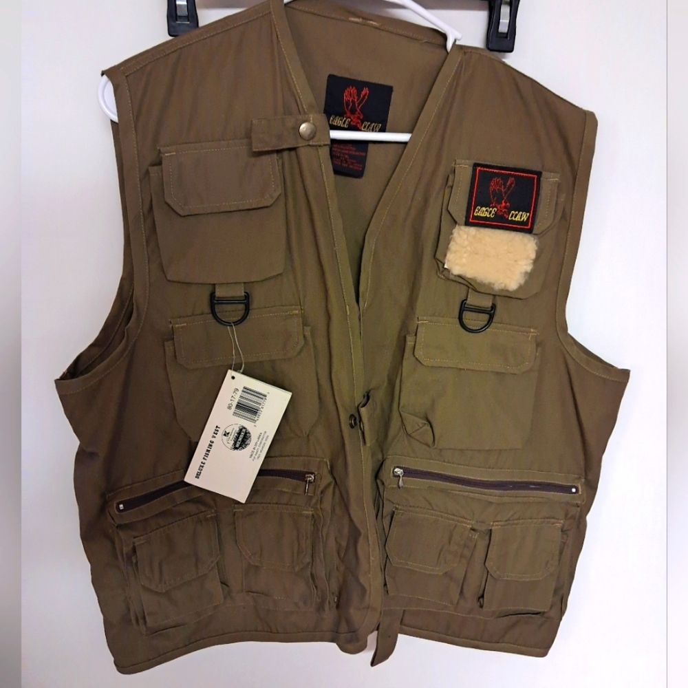 Vintage NOS Eagle Claw Fishing Vest Mens Large Extra Large L/XL Olive Green T303